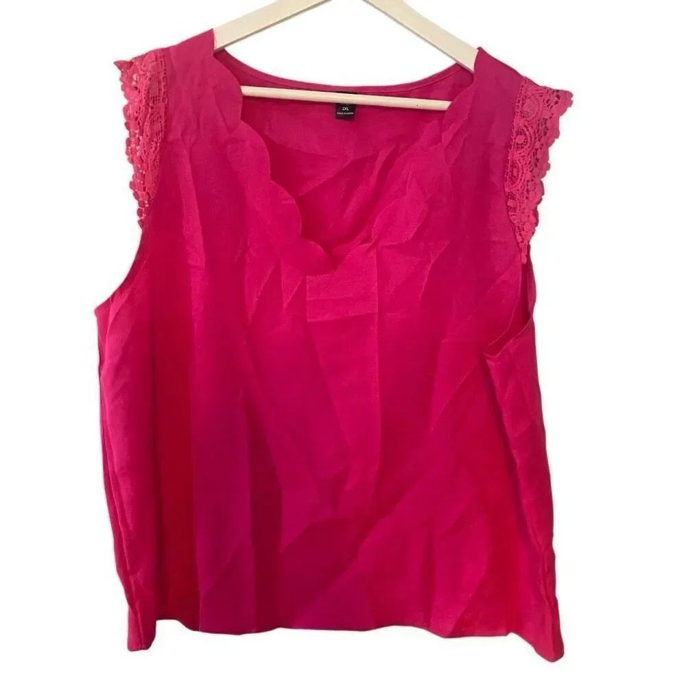 Shein curve scalloped neck line sleeveless size 2XL pink blouse